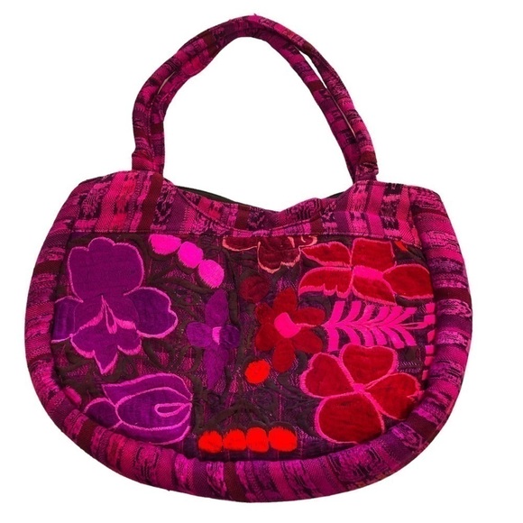 Handbags - NEW Boho Barbie Magenta, Pink, Purple & Red Embroidered Floral Double Handle Bag